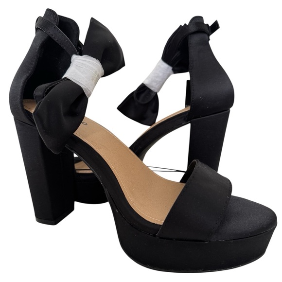 Torrid Black Satin Bow Platform Tapered Block Heels Sandals Shoes - Picture 3 of 13